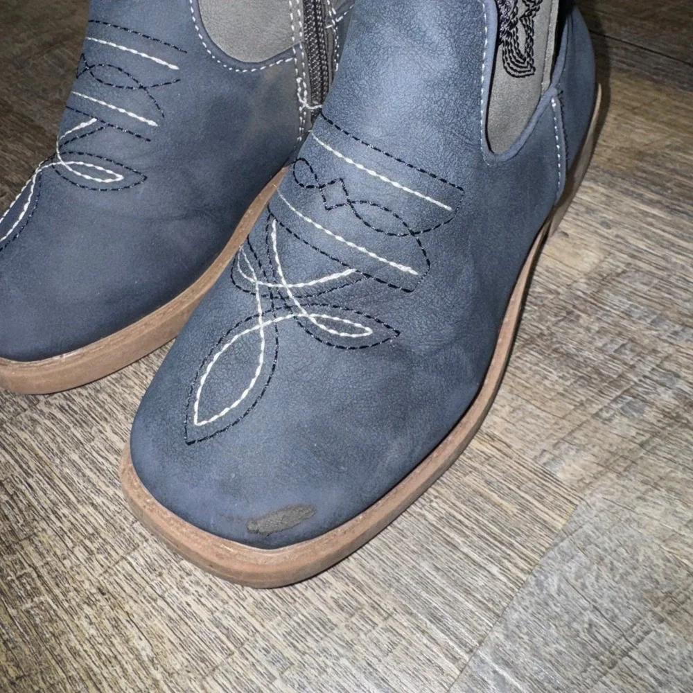 Pawz Kids Size 13 Cowboy Boots Navy Gray Western Embroidered Boys Girls Zip